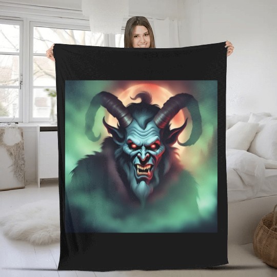 Krampus in Green Fog Fleece Blankets