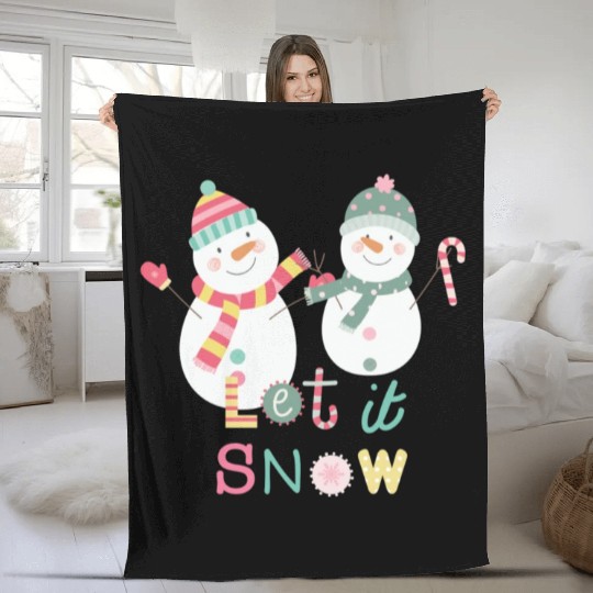 Fun Snowman Let It Snow Colorful Christmas Fleece Blankets