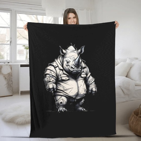 Combative Rhinoceros Fleece Blankets