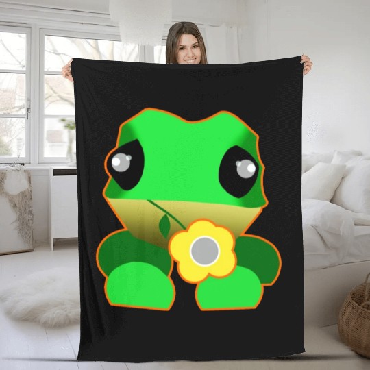 Cute frog with flower Fleece Blankets