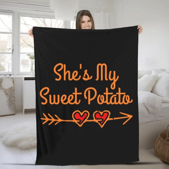 I Yam She's My Sweet Potato Thanksgiving Fleece Blankets