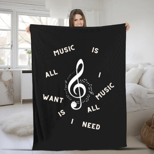 Music is all i want music is all i need Fleece Blankets