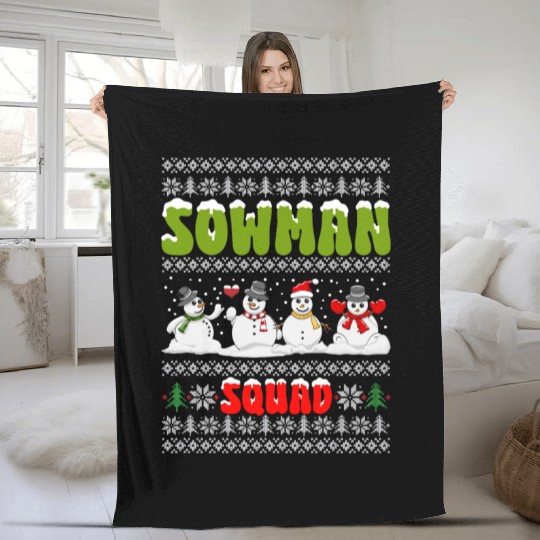 Snowmen Sowman Squad Friends X-Mas Snow Lover Fleece Blankets