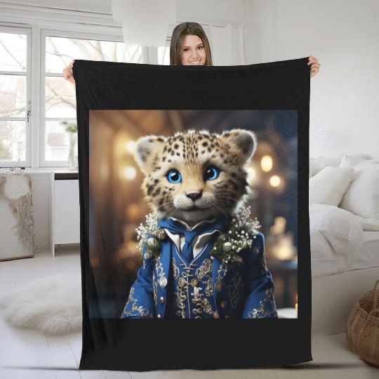 Cute Cheetah Cub Blue Eyes Tuxedo Cat Fleece Blankets