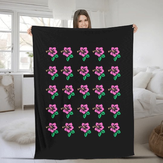 aesthetic pink hibiscus Fleece Blankets