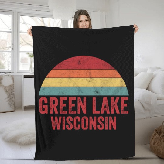 Vintage Green Lake Wisconsin Fleece Blankets