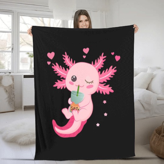 Boba Tea Bubble Tea Milk Tea Axolotl Fleece Blankets
