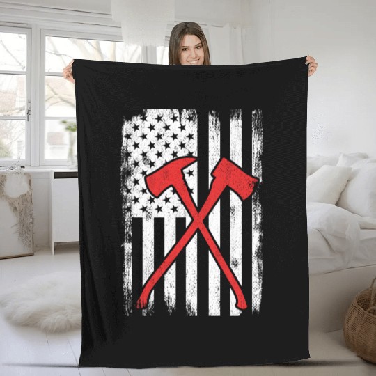 US Patriotic Firefighter Fleece Blankets
