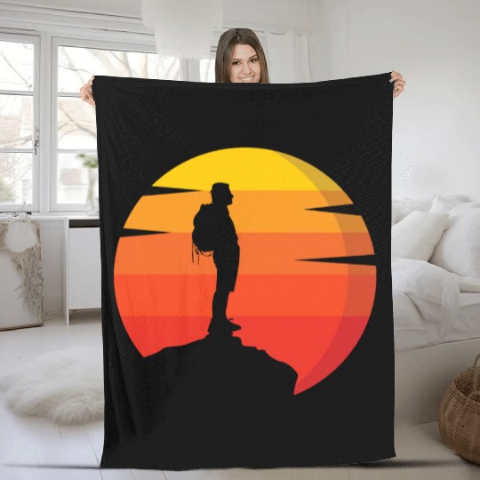 Retro Sun Mountain Hiking Climbing Nature Fleece Blankets