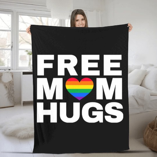 Free Mom Hugs, Free Mom Hugs Rainbow Gay Pride Fleece Blankets