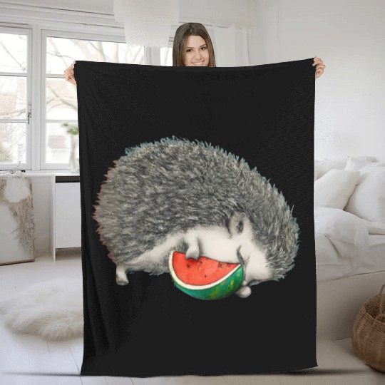 Hedgehog Sleeping With Watermelon Fleece Blankets