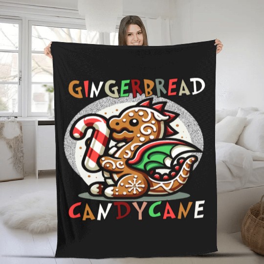 Gingerbread & Candy Cane - A Gingerbread Dragon Fleece Blankets