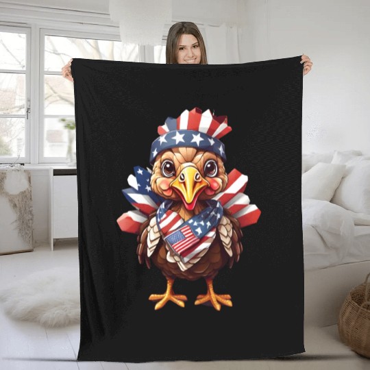 Feathered Patriot: Turkey in Stars & Stripes Fleece Blankets