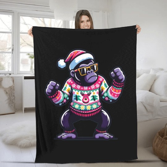 Gorilla With Sunglasses Fleece Blankets
