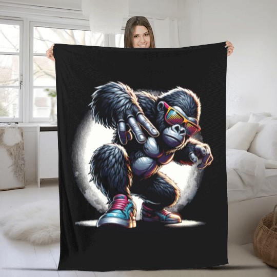 Gorilla With Sunglasses Fleece Blankets