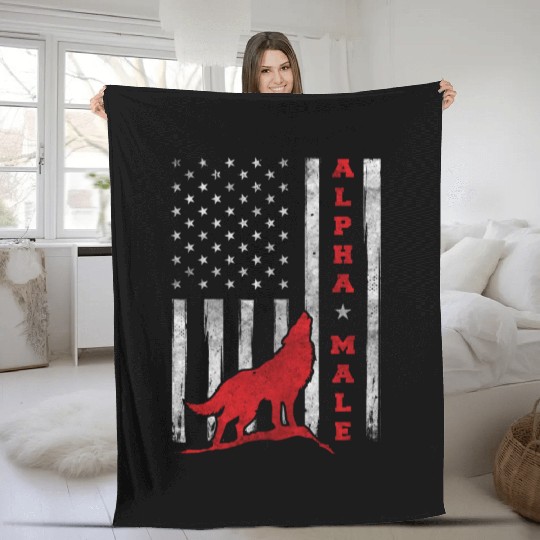 Patriotic American Wolf US Flag Fleece Blankets