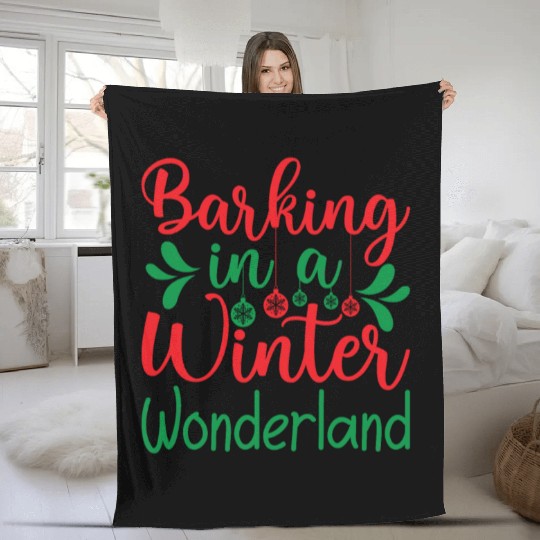 Barking in a winter wonderland, Christmas Gifts Fleece Blankets