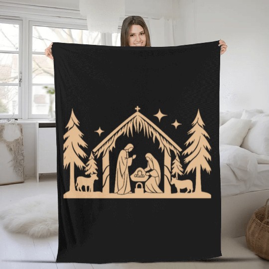 Nativity Scene with Mary Joseph Baby Jesus Fleece Blankets