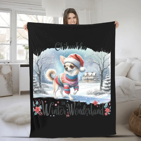 Chihuahua In a Winter Wonderland Fleece Blankets