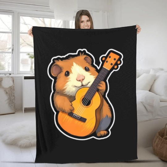 Guinea Pig with Guitar for a Guinea pig owner Fleece Blankets