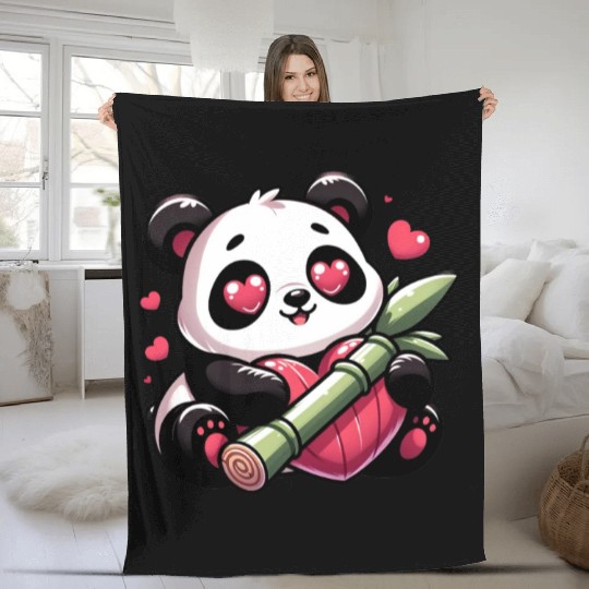 Panda Heart Eye Patches Valentine's Day Bamboo Fleece Blankets
