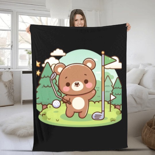 Golfing bears Fleece Blankets