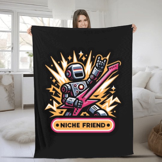 Niche Friend Pink Guitar Robot Fleece Blankets Sticker Mug