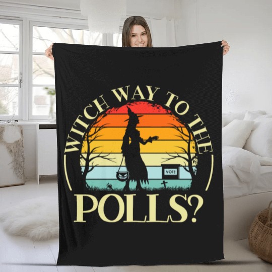 Witch Way To The Polls Spooky Halloween Voting Fleece Blankets