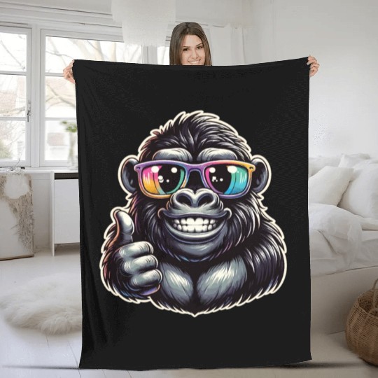 Gorilla With Sunglasses Fleece Blankets
