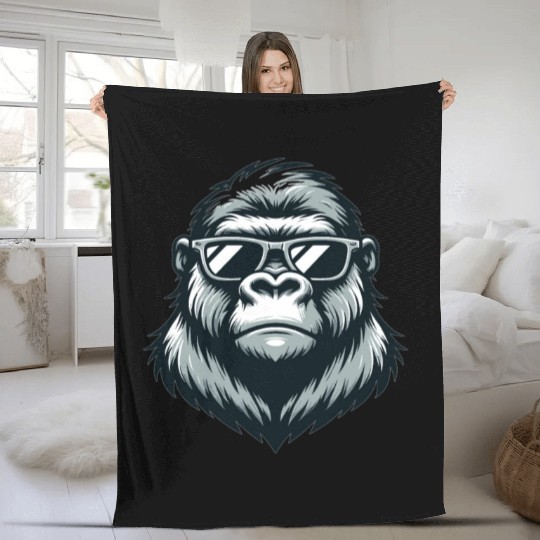 Gorilla With Sunglasses Fleece Blankets