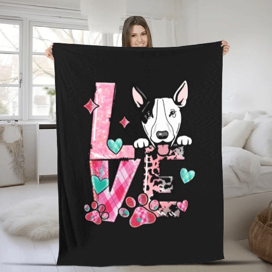 Bullterrier Dog I Love My Dog Valentines Day Fleece Blankets
