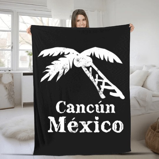Cancun Mexico Palm Tree Vacation Trip Beach Men Fleece Blankets