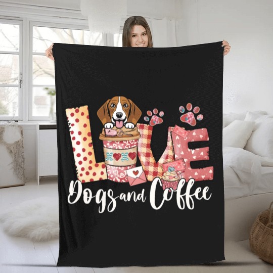 Beagle Dog Coffee Lover Dog Mom Valentines Day Fleece Blankets