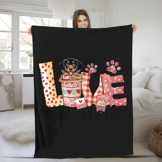 Daschund Coffee Lover Dog Mom Valentines Day Fleece Blankets