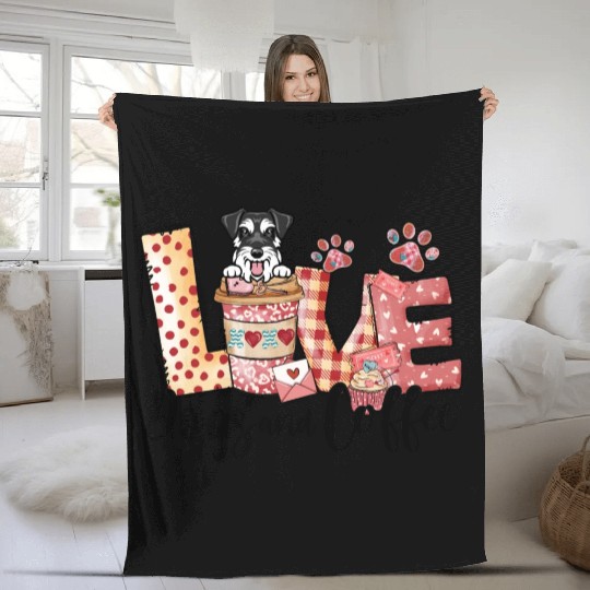 Mini Schnauzer Dog Coffee Lover Dog Mom Valentine Fleece Blankets