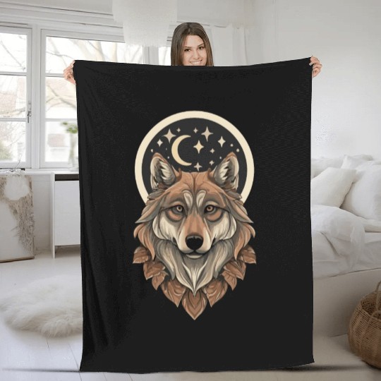 Wolf Moon Stars Design Fleece Blankets