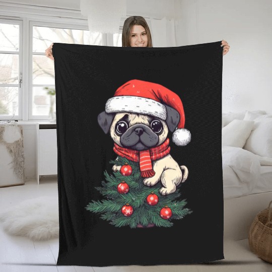 Christmas Pug - Adorable Tree Guardian Fleece Blankets