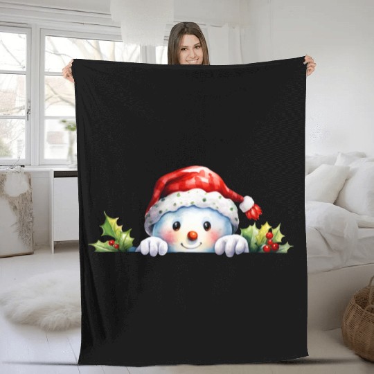 Christmas Cheerful Snowman Fleece Blankets