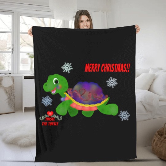 "Tinsel the Turtle" (Snowflake Snuggliezz) Fleece Blankets