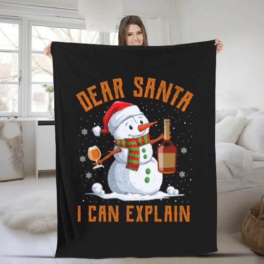 Snowman Dear Santa I can Explain Funny Snow Fleece Blankets