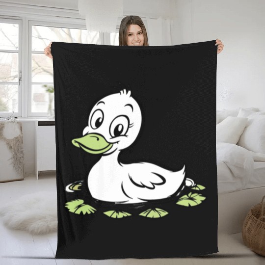 Cute duck swimming in a swamp Fleece Blankets