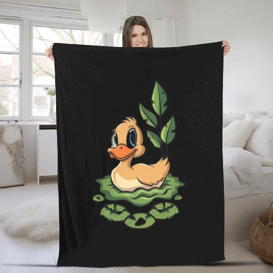 cute duck swimming in a swamp Fleece Blankets