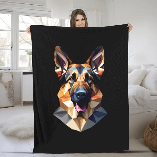 German shepherd dog, German dog, polygon art Fleece Blankets
