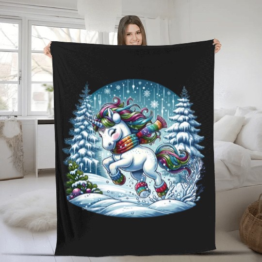 Unicorn in a Winter Wonderland Fleece Blankets