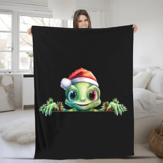 Winter Frog in a Santa Hat Fleece Blankets