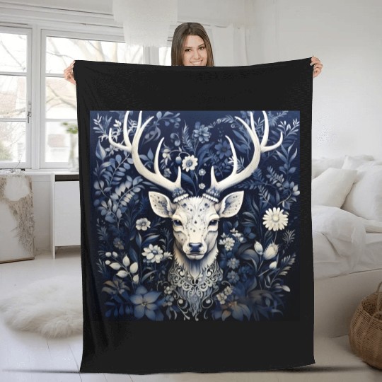 Enchanted Forest Deer Winter Bloom Fleece Blankets