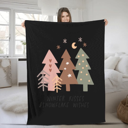 Winter Kisses And Snowflake Wishes Fleece Blankets