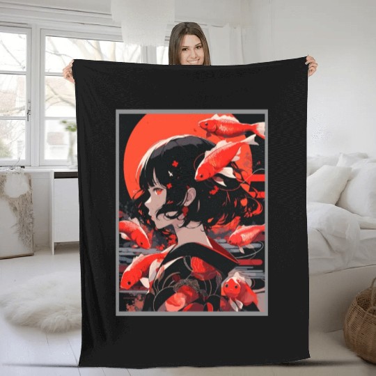 Vinatage japanese esthetic Otaku Anime Girl Fleece Blankets