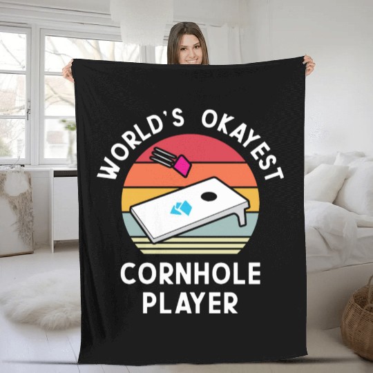 Okayest Cornhole Player Men Women Fleece Blankets