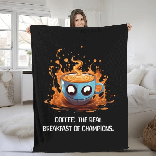 Coffee The Real Breakfast Of Champions white Fleece Blankets